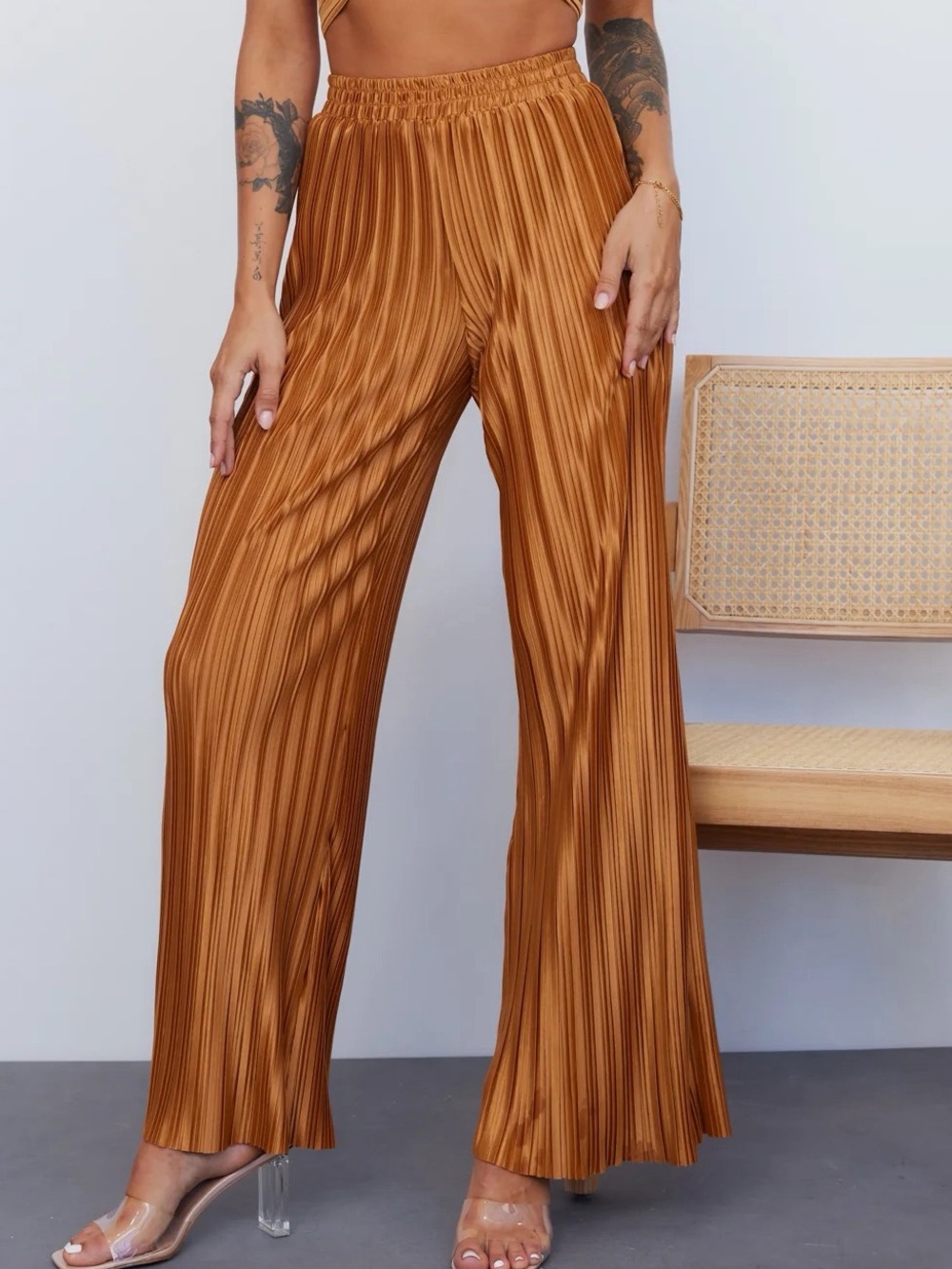 Hello Molly Set Heart Pants Bronze Brown Orange Flowy Size XS